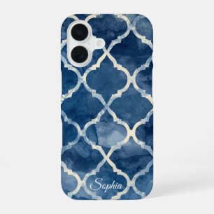 Arabesque Trellis telefoonhoesje – Blue Waterverf  iPhone 16 Hoesje