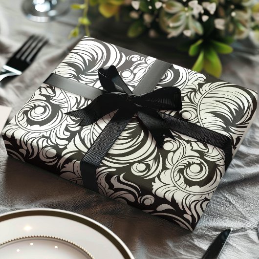 Arabesque  Veren Zwart-wit Patroon Cadeaupapier