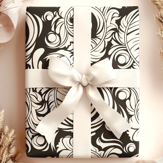 Arabesque Veren Zwart-wit Patroon Cadeaupapier