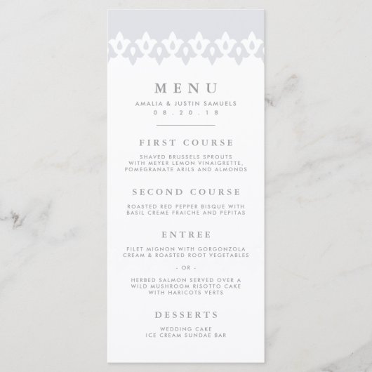 Arabesque Wedding Menu Kaart | Gray (Voorkant)