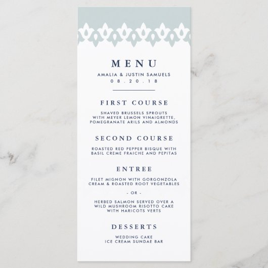 Arabesque Wedding Menu Kaart | Mist (Voorkant)