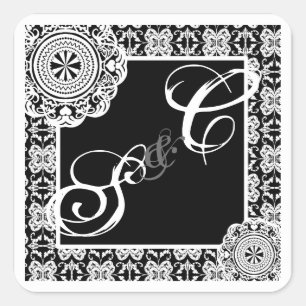 Arabesque Witte kant, monogram souvenir sticker