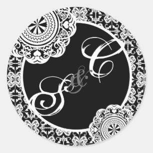 Arabesque Witte kant, monogram souvenir sticker