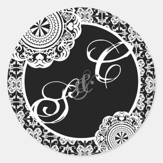 Arabesque Witte kant, monogram souvenir sticker (Voorkant)