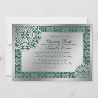Arabesque Zilveren Kant, 5x7 bruiloft uitnodiging