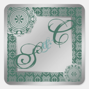 Arabesque Zilveren kant, monogram souvenir Vierkante Sticker