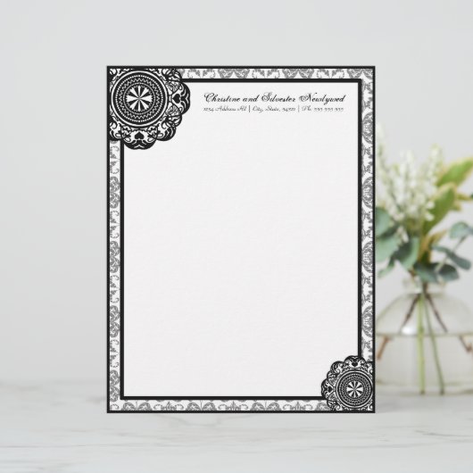 Arabesque Zwarte kant, briefhoofd (Staand voorkant)