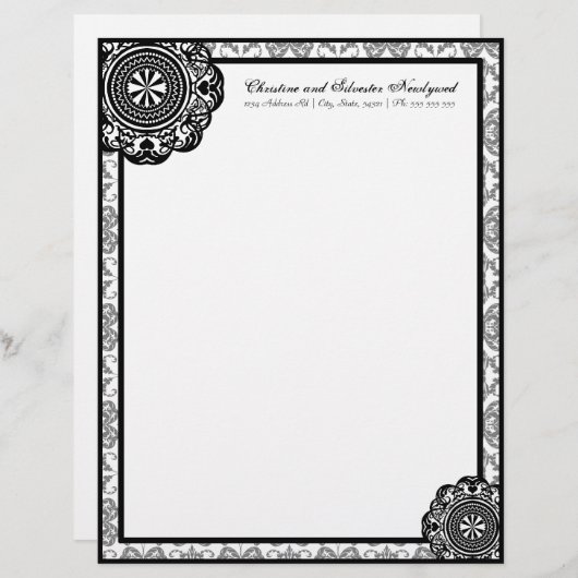 Arabesque Zwarte kant, briefhoofd (Voorkant / Achterkant)