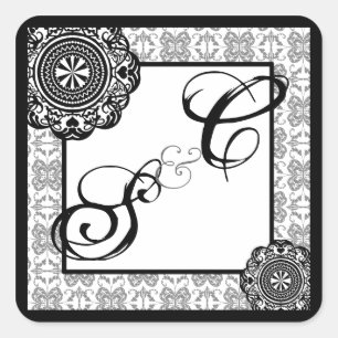 Arabesque Zwarte kant, monogram souvenir sticker
