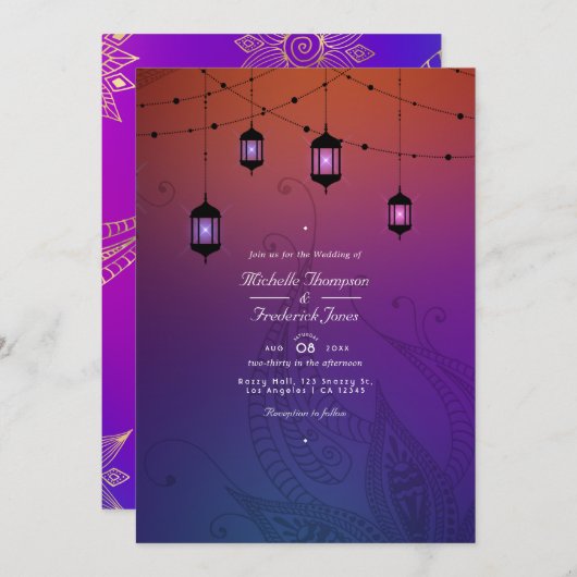 Arabian Bollywood QR Code RSVP Weddenschap Kaart (Voorkant / Achterkant)