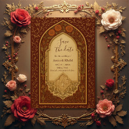 Arabian Floral Arch Wedding save the date Kaart