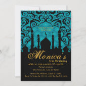 Arabian Nights, Blauwgroen verjaardagsuitnodiging Kaart (Voorkant)