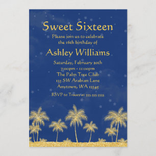 Arabian Nights Blue Stars Sweet 16 Birthday Party Kaart