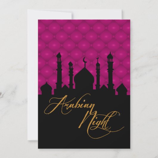 Arabian Nights, Fuchsia en Zwarte Uitnodiging (Achterkant)