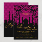 Arabian Nights, Fuchsia en Zwarte Uitnodiging (Voorkant / Achterkant)