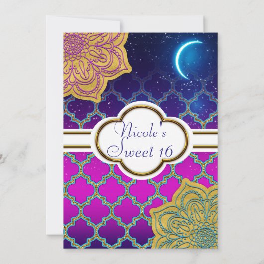 Arabian Nights Glam Gold Paarse verjaardagsfeest Kaart (Achterkant)