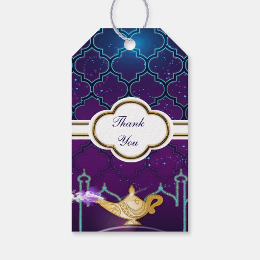 Arabian Nights Gold Magic Lamp Party Cadeaulabel (Achterkant)