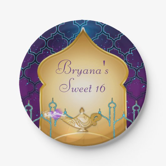 Arabian Nights Gold Magic Lamp Party Papieren Bordje (Voorkant)