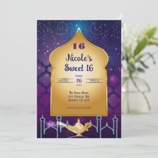 Arabian Nights Gold Magic Lamp Verjaardagsfeest Kaart (Staand voorkant)