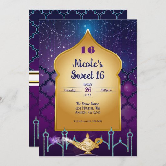 Arabian Nights Gold Magic Lamp Verjaardagsfeest Kaart (Voorkant / Achterkant)