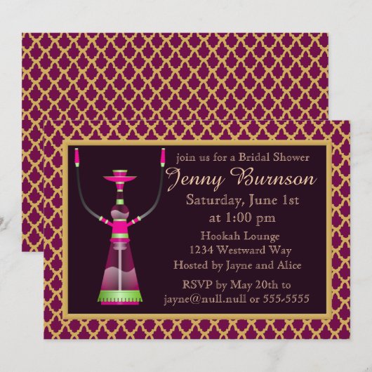 Arabian Nights Hookah Bruidsfeest Uitnodiging (Voorkant / Achterkant)