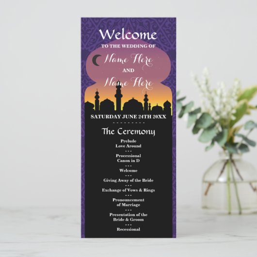 Arabian Nights Huwelijksprogramma Programma Programmakaart (Staand voorkant)