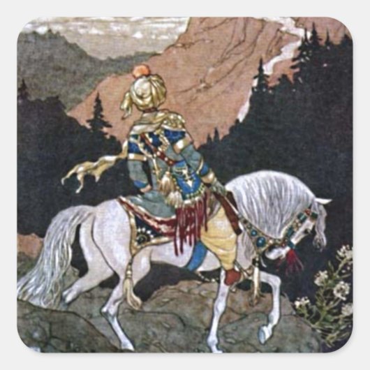 Arabian Nights Knight Prince op White Horse Vierkante Sticker (Voorkant)