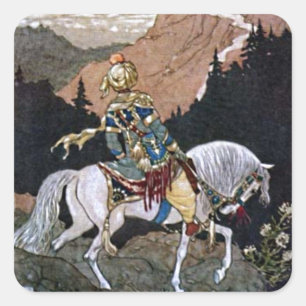 Arabian Nights Knight Prince op White Horse Vierkante Sticker