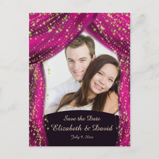 Arabian Nights Magenta & Gold Photo Save the Date Briefkaart (Voorkant)