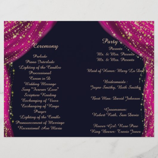 Arabian Nights Magenta & Gold Wedding Program (Achterkant)