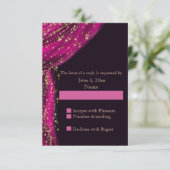Arabian Nights Magenta & Gold Wedding RSVP Kaartje (Staand voorkant)