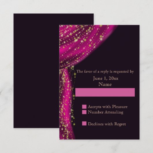 Arabian Nights Magenta & Gold Wedding RSVP Kaartje (Voorkant / Achterkant)