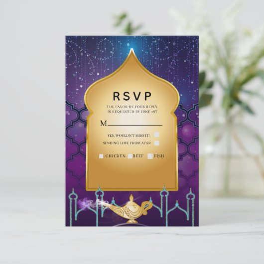 Arabian Nights Magicale Marokkaanse Verjaardag RSV RSVP Kaartje (Staand voorkant)
