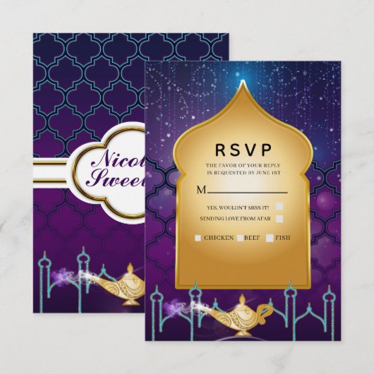 Arabian Nights Magicale Marokkaanse Verjaardag RSV RSVP Kaartje (Voorkant / Achterkant)