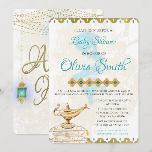 Arabian Nights Marokkaans Baby shower Uitnodiging (Voorkant / Achterkant)