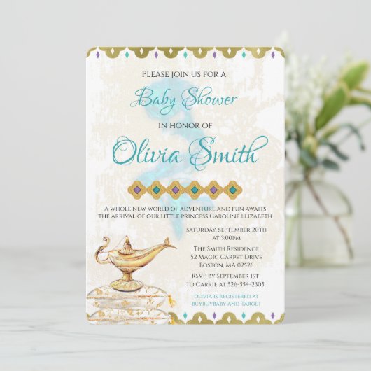 Arabian Nights Marokkaans Baby shower Uitnodiging (Staand voorkant)