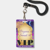 Arabian Nights Marokkaans Feest Zoete 16 VIP Pas Badge (Voorzijde met lanyard)