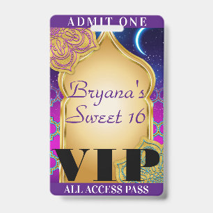 Arabian Nights Marokkaans Feest Zoete 16 VIP Pas Badge