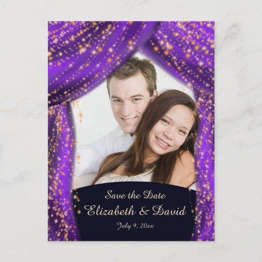 Arabian Nights Paars & Gold Photo Save the Date Briefkaart (Voorkant)