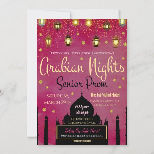 Arabian Nights Theme Senior Prom Uitnodiging (Voorkant)