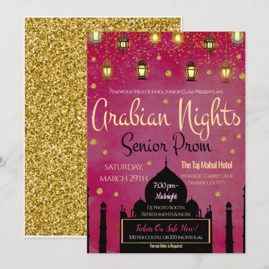 Arabian Nights Theme Senior Prom Uitnodiging (Voorkant / Achterkant)