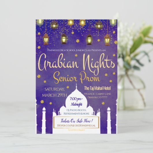 Arabian Nights Theme Senior Prom Uitnodiging (Staand voorkant)