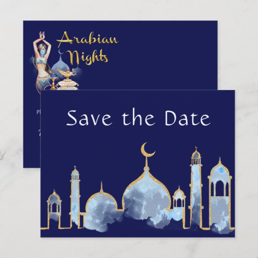 Arabian Nights Verjaardag Save the Date Briefkaart (Voorkant / Achterkant)
