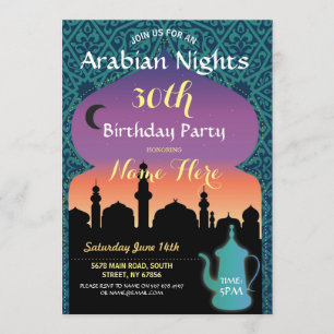 Arabian Nights Verjaardagsfeest Jewel Henna Uitnod Kaart