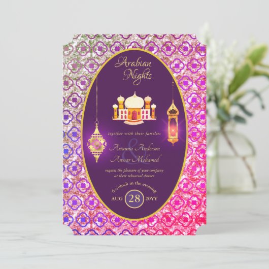 Arabian Wedding Couple Verloving Rehearsal Dinner Kaart (Staand voorkant)