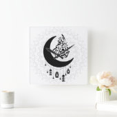 Arabic Diwani Calligraphy, Crescent Moon & Lantern Vierkante Klok (Huis)