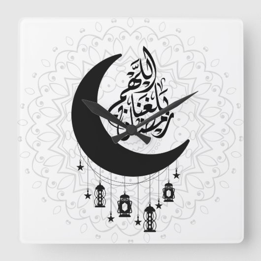 Arabic Diwani Calligraphy, Crescent Moon & Lantern Vierkante Klok (Voorkant)