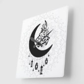Arabic Diwani Calligraphy, Crescent Moon & Lantern Vierkante Klok (Hoek)