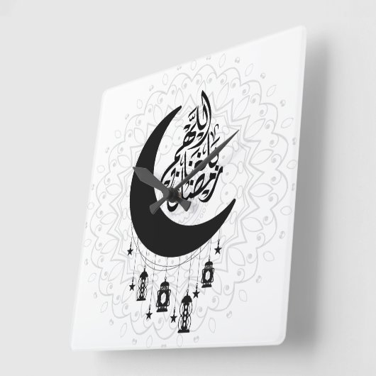 Arabic Diwani Calligraphy, Crescent Moon & Lantern Vierkante Klok (Hoek)