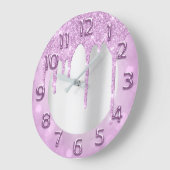 Arabic Numbers Elegant Drips Pink Glitter Grey Grote Klok (Hoek)